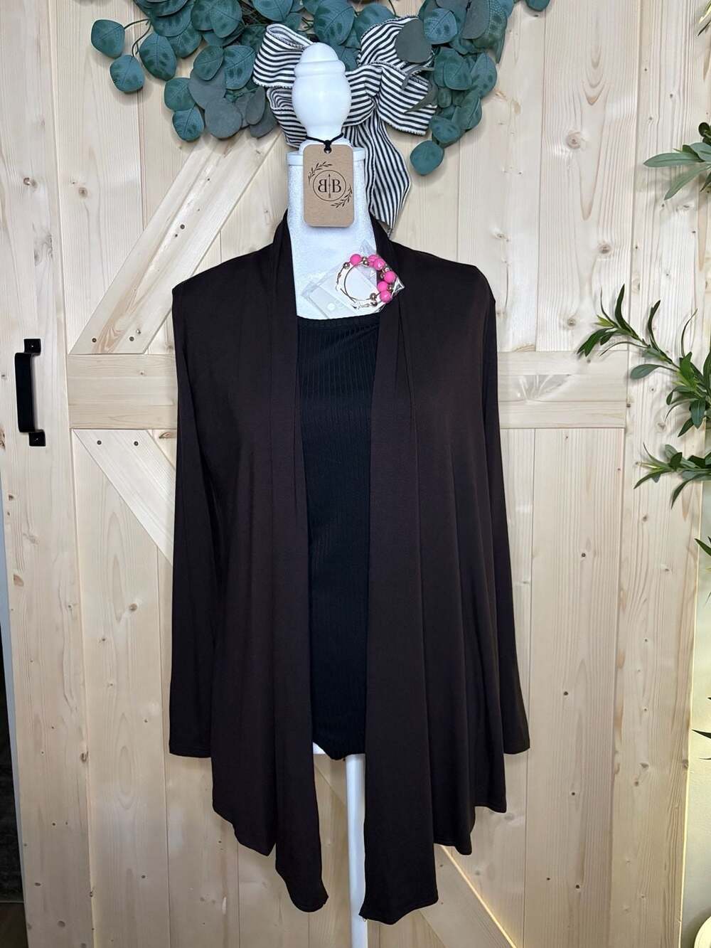 S•M•L Azules Long Sleeve Open Front Drape Cardigan mocha